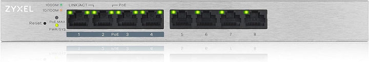 Zyxel 8-Port Gigabit Web / Smart Managed PoE+ Switch mit einem Budget von 60 Watt, Lifetime Garantie