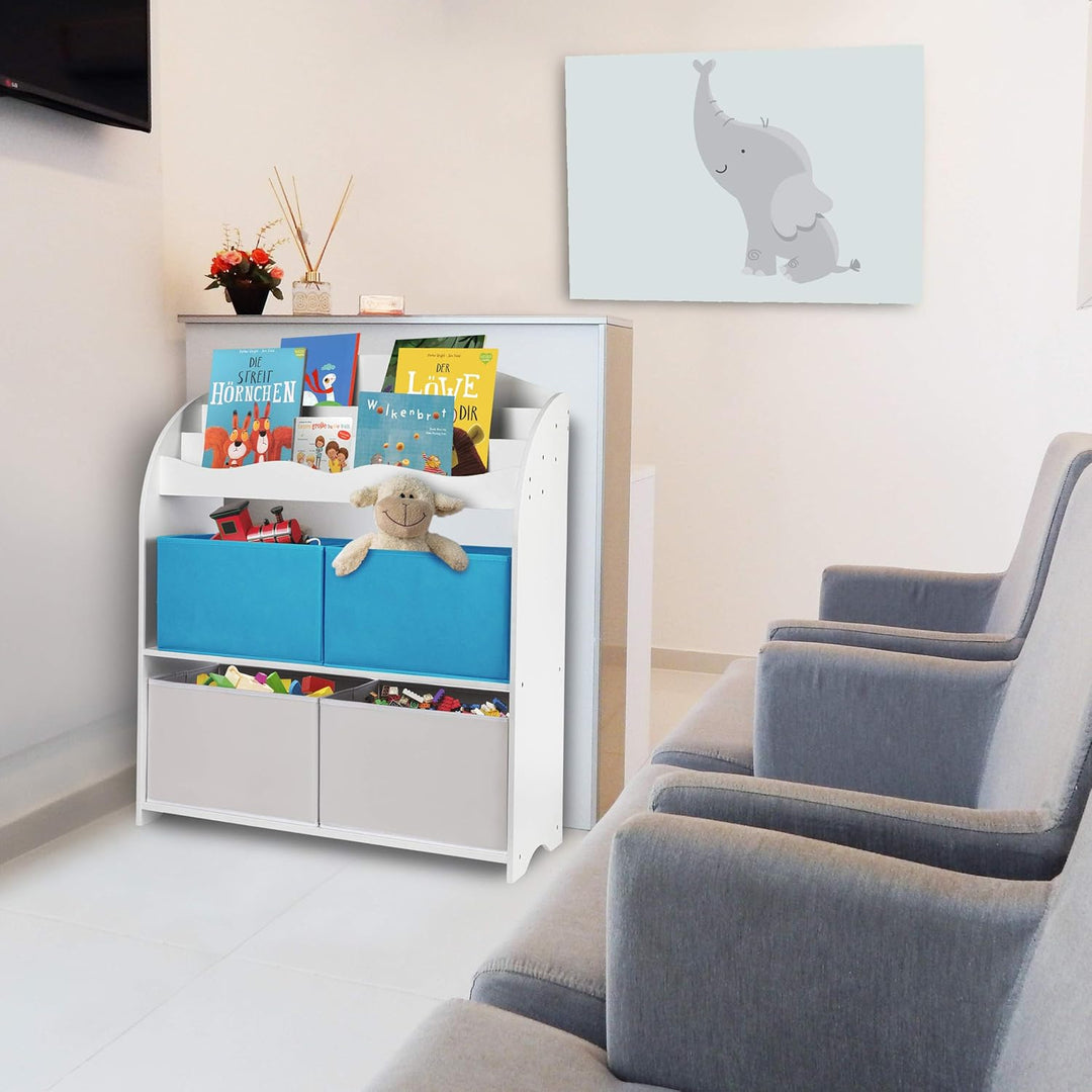 ONVAYA® Kinder-Bücherregal Finn Weiss | Kinderregal mit Boxen | Aufbewahrung von Büchern und Spielze