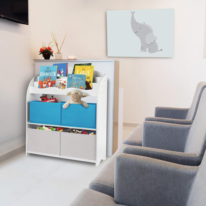 ONVAYA® Kinder-Bücherregal Finn Weiss | Kinderregal mit Boxen | Aufbewahrung von Büchern und Spielze