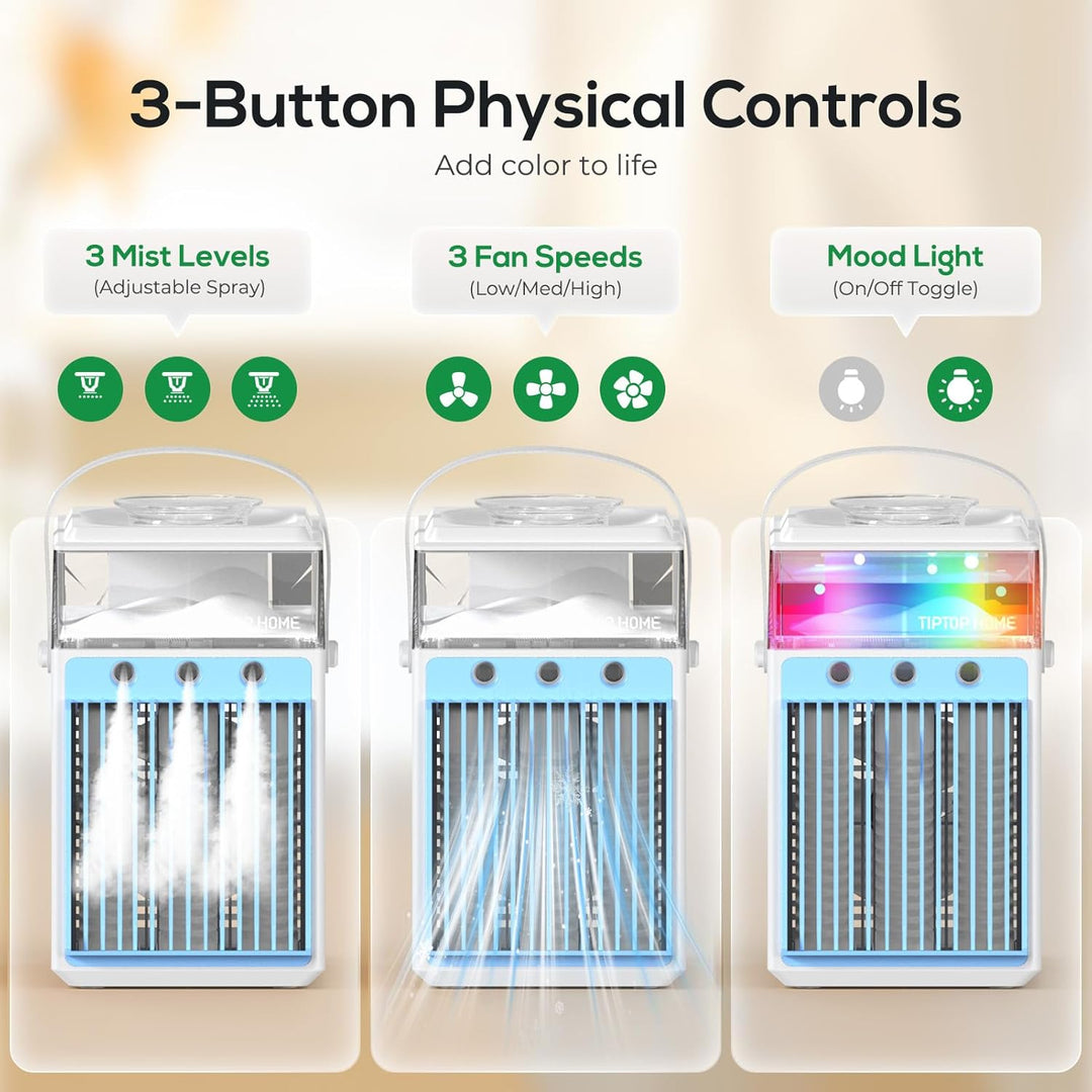 Mobile Klimaanlage, 5 in 1 Mini Klimagerät mit App-Steuerung, Persönlich Ventilator mit 800ml Wasset
