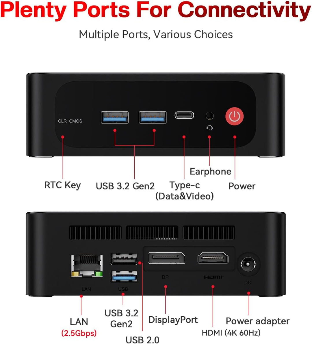 Beelink Mini PC AMD Ryzen 7 5850U(8C/16T,bis zu 4.4 GHz), SER5 Pro Mini Computer 32GB DDR4 1TB M.2 2