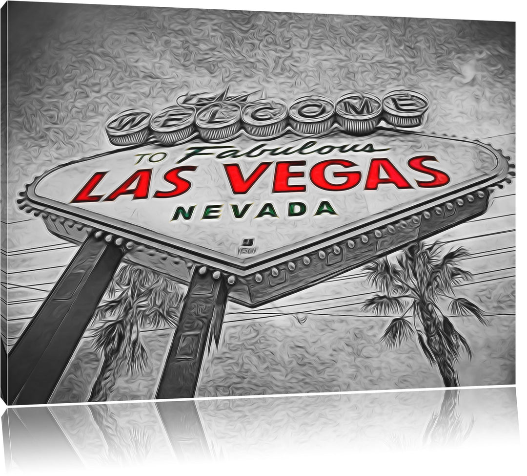 altes Ortseingangsschild Las Vegas Format: 100x70 auf Leinwand, XXL riesige Bilder fertig gerahmt mi