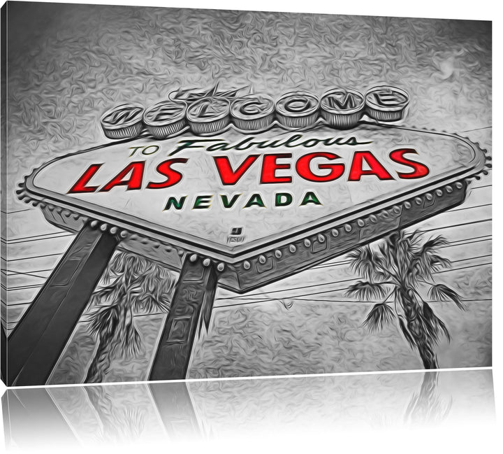 altes Ortseingangsschild Las Vegas Format: 100x70 auf Leinwand, XXL riesige Bilder fertig gerahmt mi