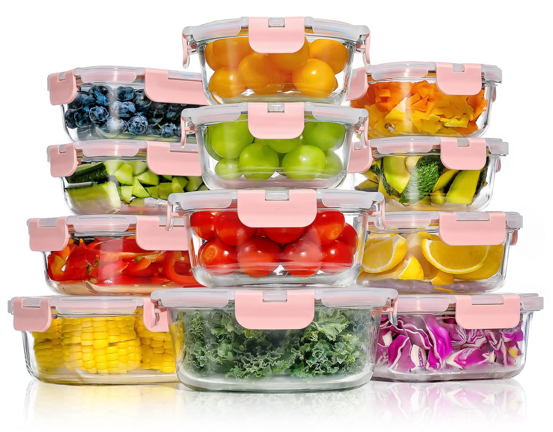 YASHE Glasbehälter mit Deckel, 12 Teile Stapelbar & Luftdicht Meal Prep Boxen Glas für Spülmaschine,