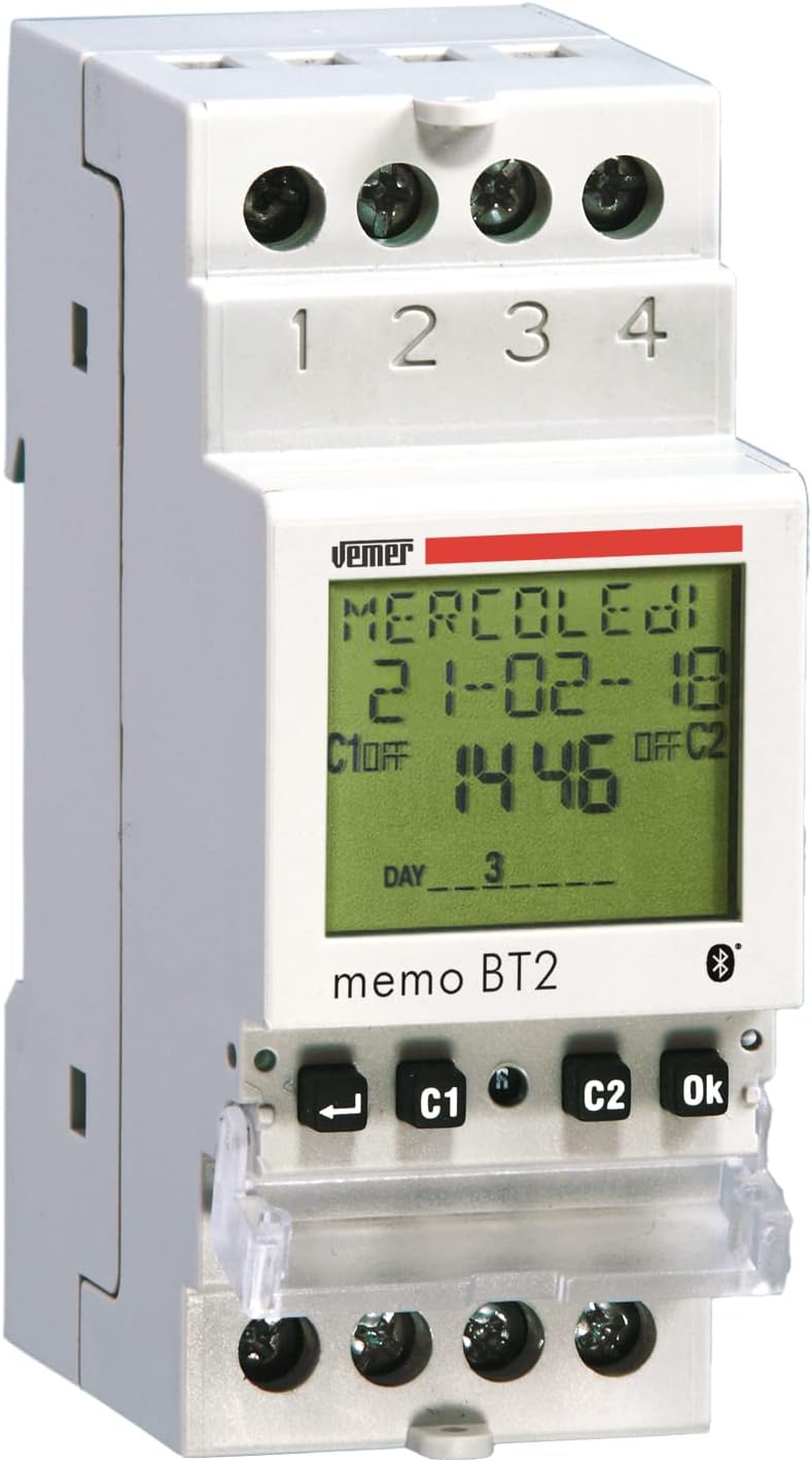 VEMER VE767700 MEMO BT2 - Zeitschaltuhr Digital mit Zeit oder Astro Programmierung, Bluetooth und Ap
