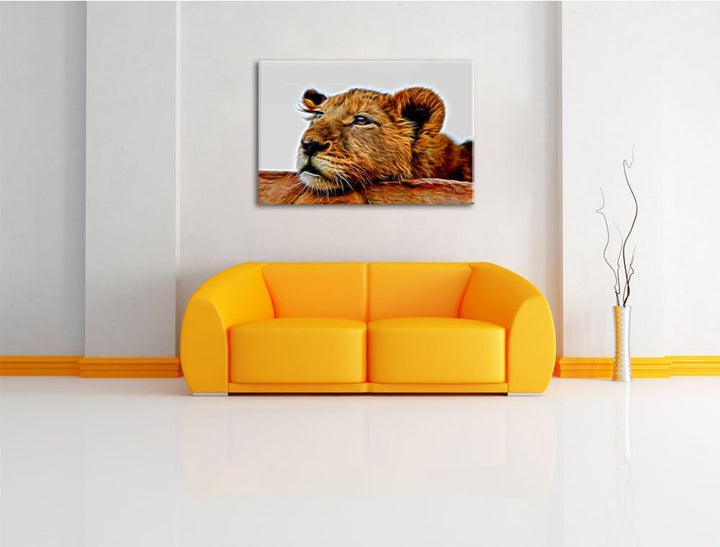 junger Löwe schläft Deluxe Format: 100x70 cm auf Leinwand, XXL riesige Bilder fertig gerahmt mit Kei