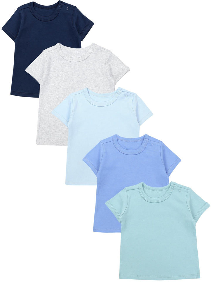 Baby Jungen Kurzarm T-Shirt mit Aufdruck Unifarben Sterne Streifen 5er Set, Baby Junge
