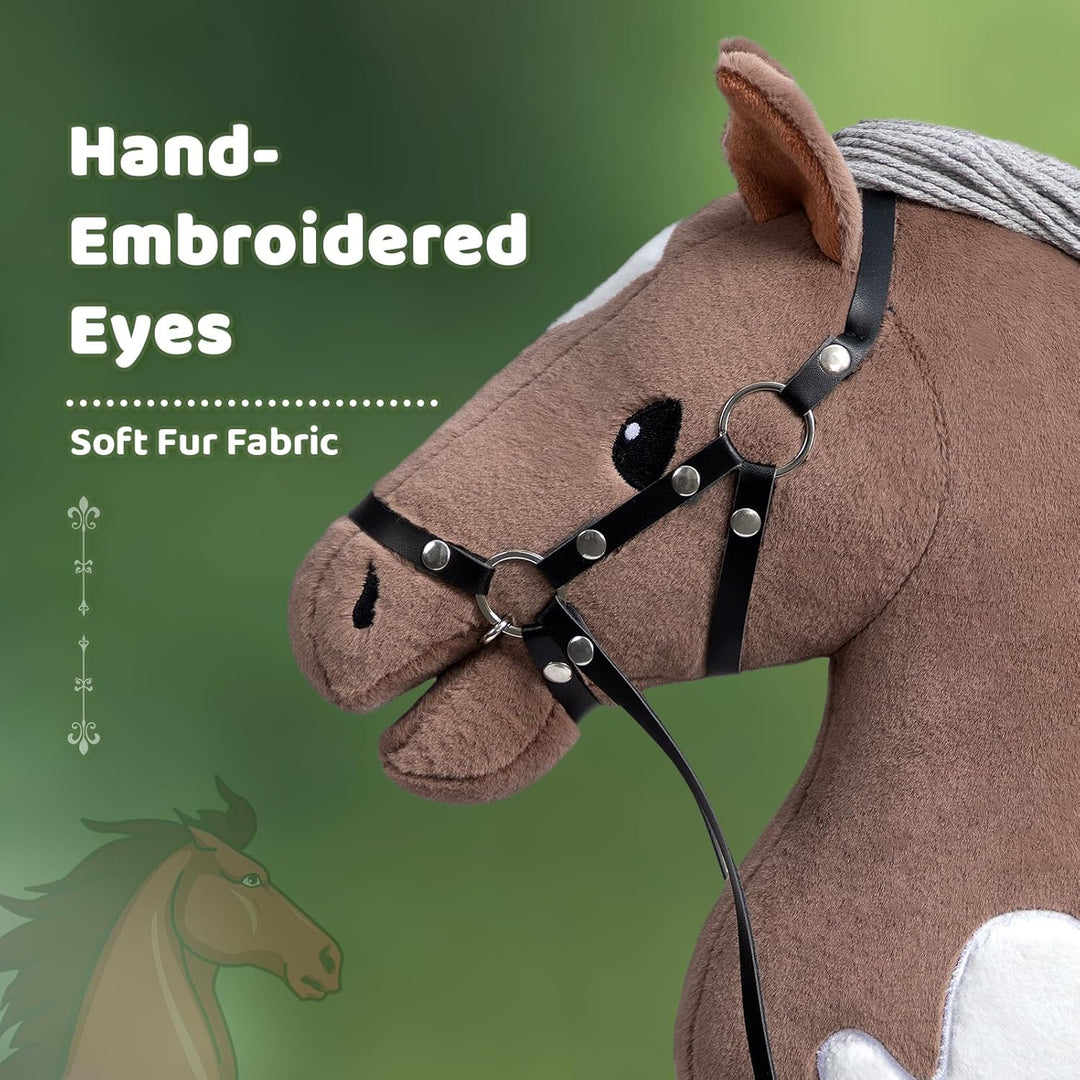 BEJOY Steckenpferd Spielzeug Pferd, Hobby Horse Holzpferd Plüschpferd zum Reiten für Kinder mit Half