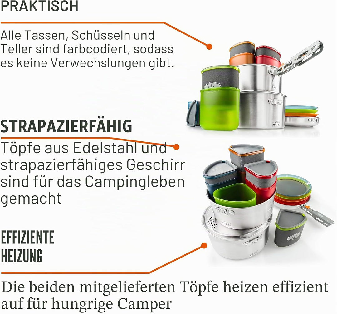 GSI Outdoors Glacier Edelstahl Camper 4 Personen Packable Kochgeschirr &amp; Geschirr Set für Camping od