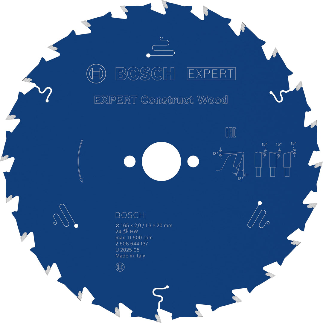 Bosch Professional 1x Kreissägeblatt Expert for Construct Wood (Holz, Sägeblatt Ø 165 x 20 mm, 24 Zä