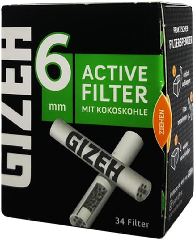 GIZEH BLACK Active Filter – Aktivkohlefilter slim 6 mm Durchmesser – Gizeh Filter mit Aktivkohle aus