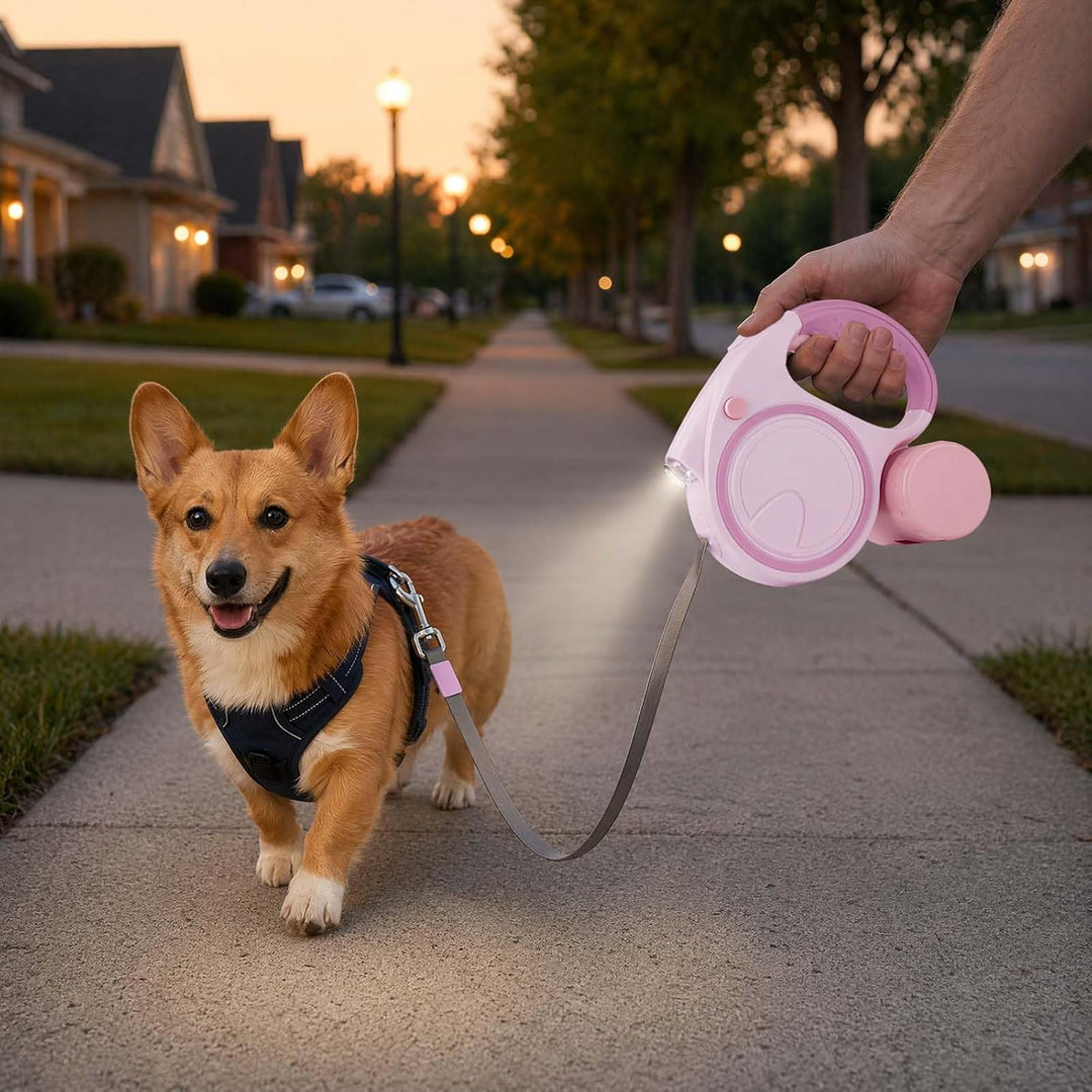 Hundeleine mit LED 5m, Rollleine für Hunde bis 10-25kg, Hundeleine Ausziehbar mit rutschfest Griff,