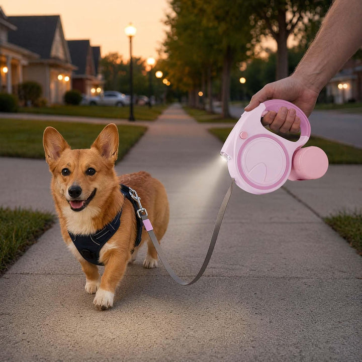 Hundeleine mit LED 5m, Rollleine für Hunde bis 10-25kg, Hundeleine Ausziehbar mit rutschfest Griff,