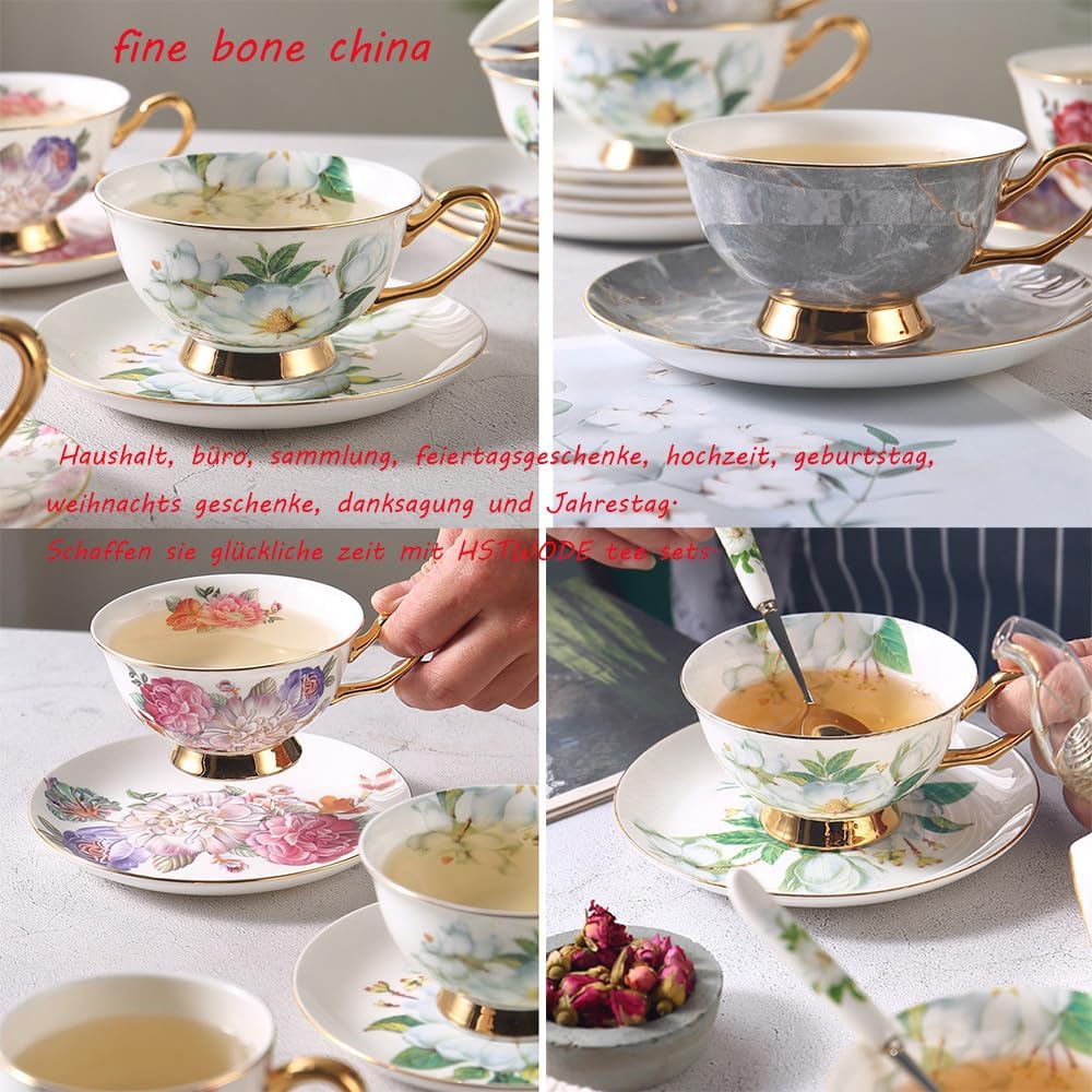 8 Stück Europäischen Blumen Tee Set,Bone China Tee Set Service Kaffee Set, 9 Optionen.Mit Geschenkbo