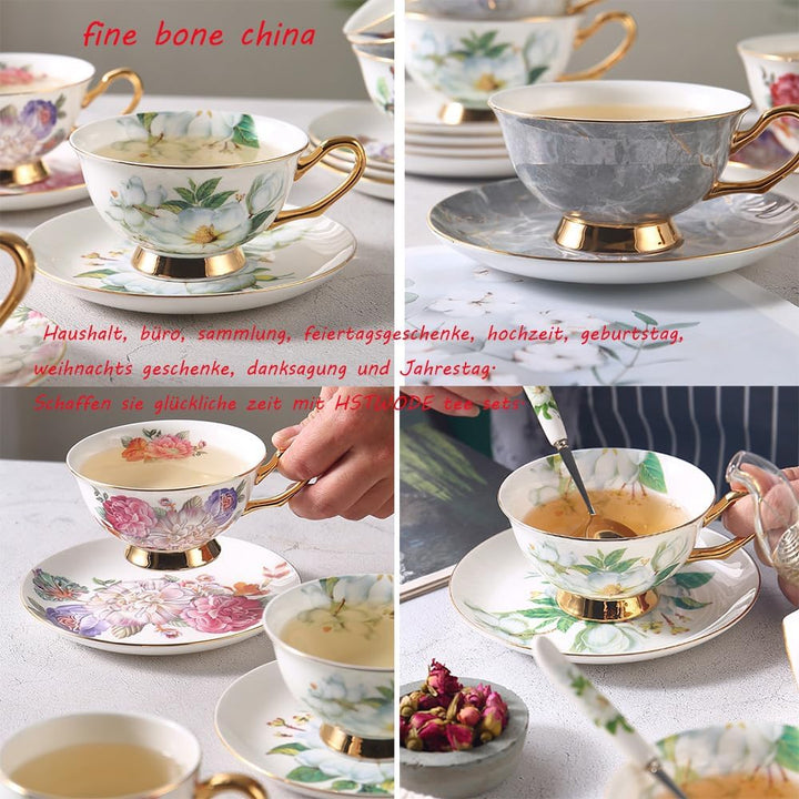 8 Stück Europäischen Blumen Tee Set,Bone China Tee Set Service Kaffee Set, 9 Optionen.Mit Geschenkbo