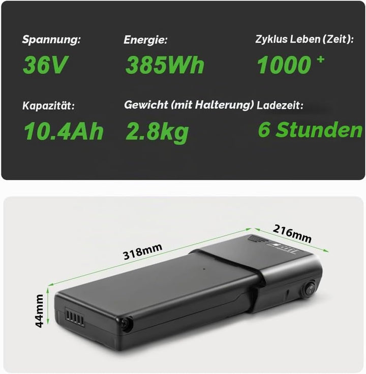 SHIMOST E-Bike Li-ion Batterie 36V 14,5Ah Hailong Akku mit Ladegerät für Elektrofahrrad Pedelec, Pas