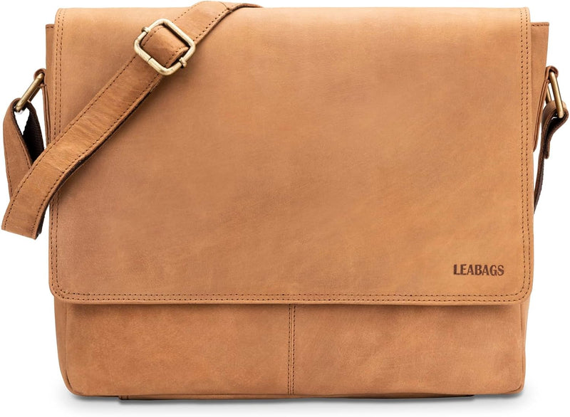 LEABAGS Leder Umhängetasche Herren & Damen I Echtleder Laptoptasche bis 14 Zoll I Messenger Bag mit