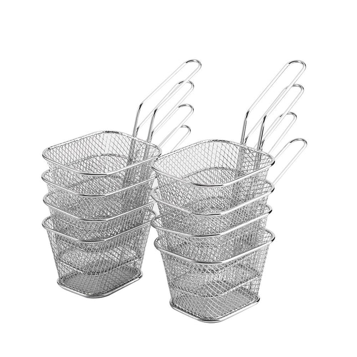 8 Stück Mini Friteuse Körbe,Pommes Körbchen zum Servieren,Edelstahl Quadrat Frittierkörbe mit Griff,
