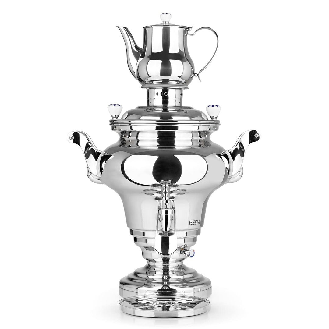 BEEM ROYAL+ Samowar - 15 l | Edelstahl | Türkischer Teekocher elektrisch | 3000 W| 2 l Edelstahl-Tee
