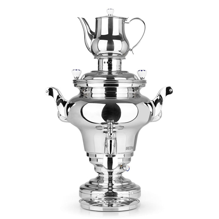 BEEM ROYAL+ Samowar - 15 l | Edelstahl | Türkischer Teekocher elektrisch | 3000 W| 2 l Edelstahl-Tee