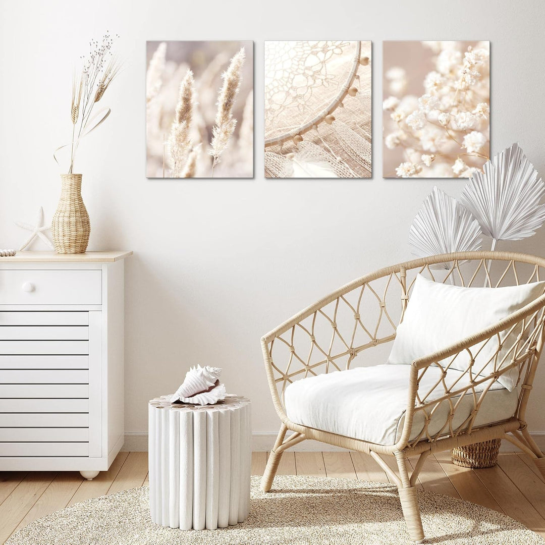Novart FERTIG ZUM AUFHÄNGEN - Wandbilder Set Boho Style - Beige Bild XXL Wohnzimmer N008735a, 30x40