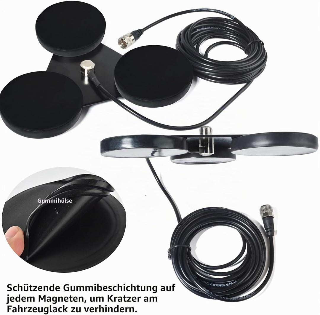 HYS CB-Antennen-Magnethalterung Magnetbasis 5 m RG58-Kabel, PL259-Stecker im Lieferumfang enthalten