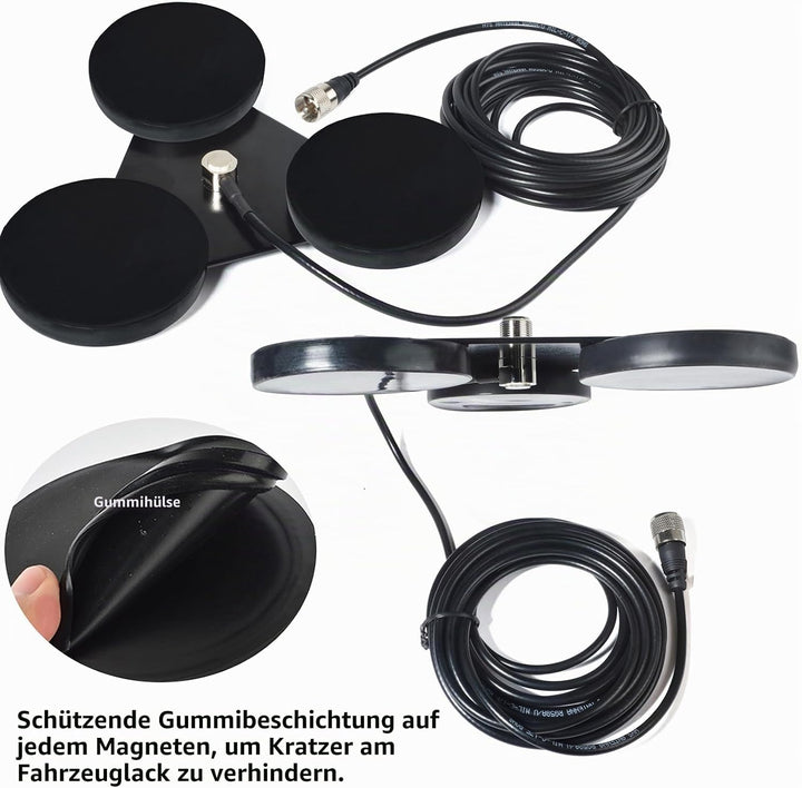 HYS CB-Antennen-Magnethalterung Magnetbasis 5 m RG58-Kabel, PL259-Stecker im Lieferumfang enthalten