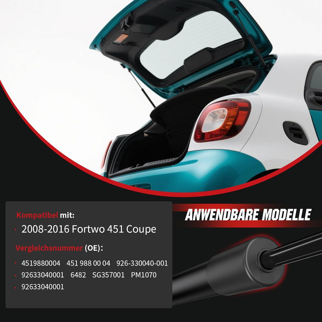 Gasfeder Heckklappe kompatibel mit Smart Fortwo 451 Coupe (2008–2016), OTUAYAUTO 2 Stück Heckklappen