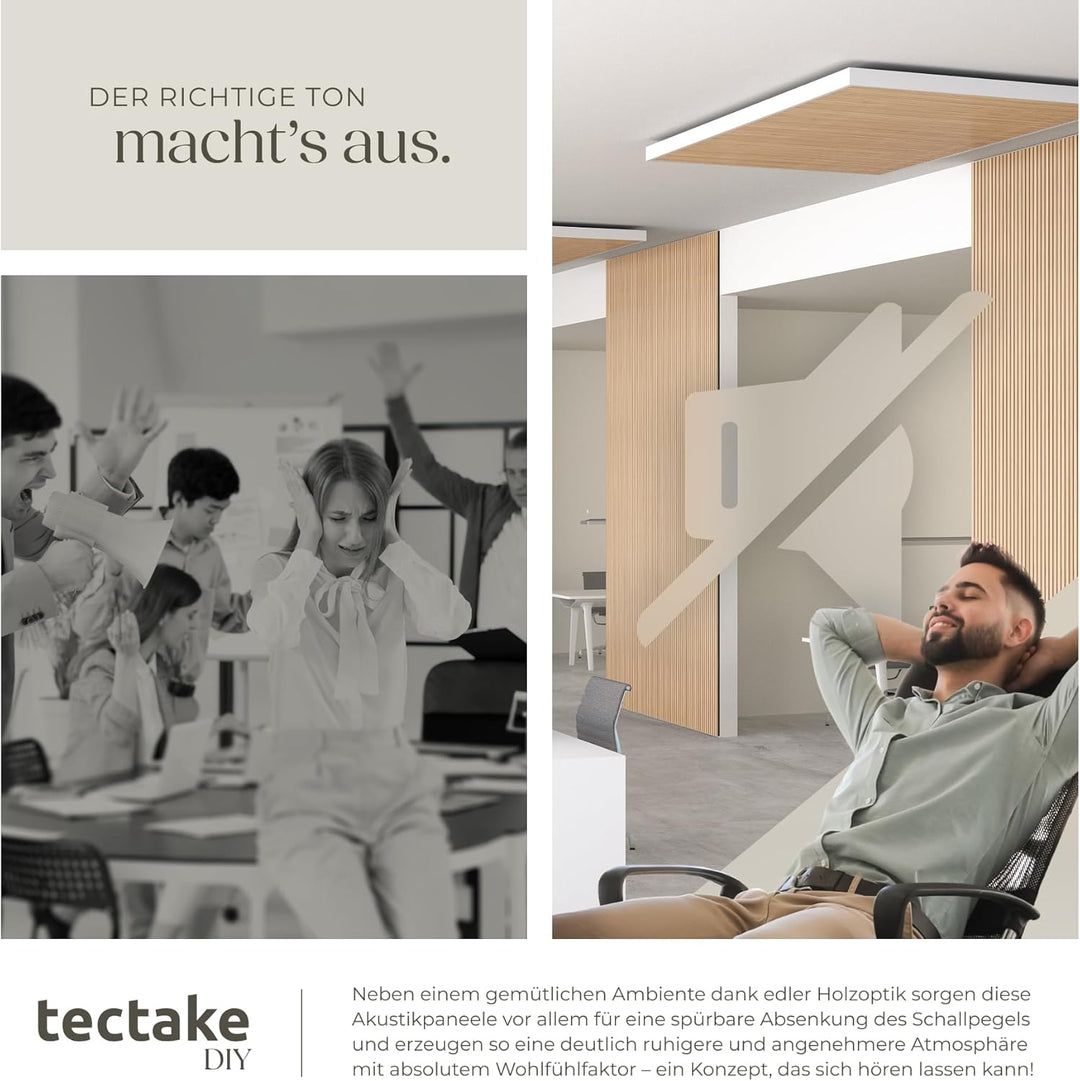 tectake® Akustikpaneele Echtholzfurnier 2er Set, effektiver Schallschutz, MDF Holzlamellen, Schalldä