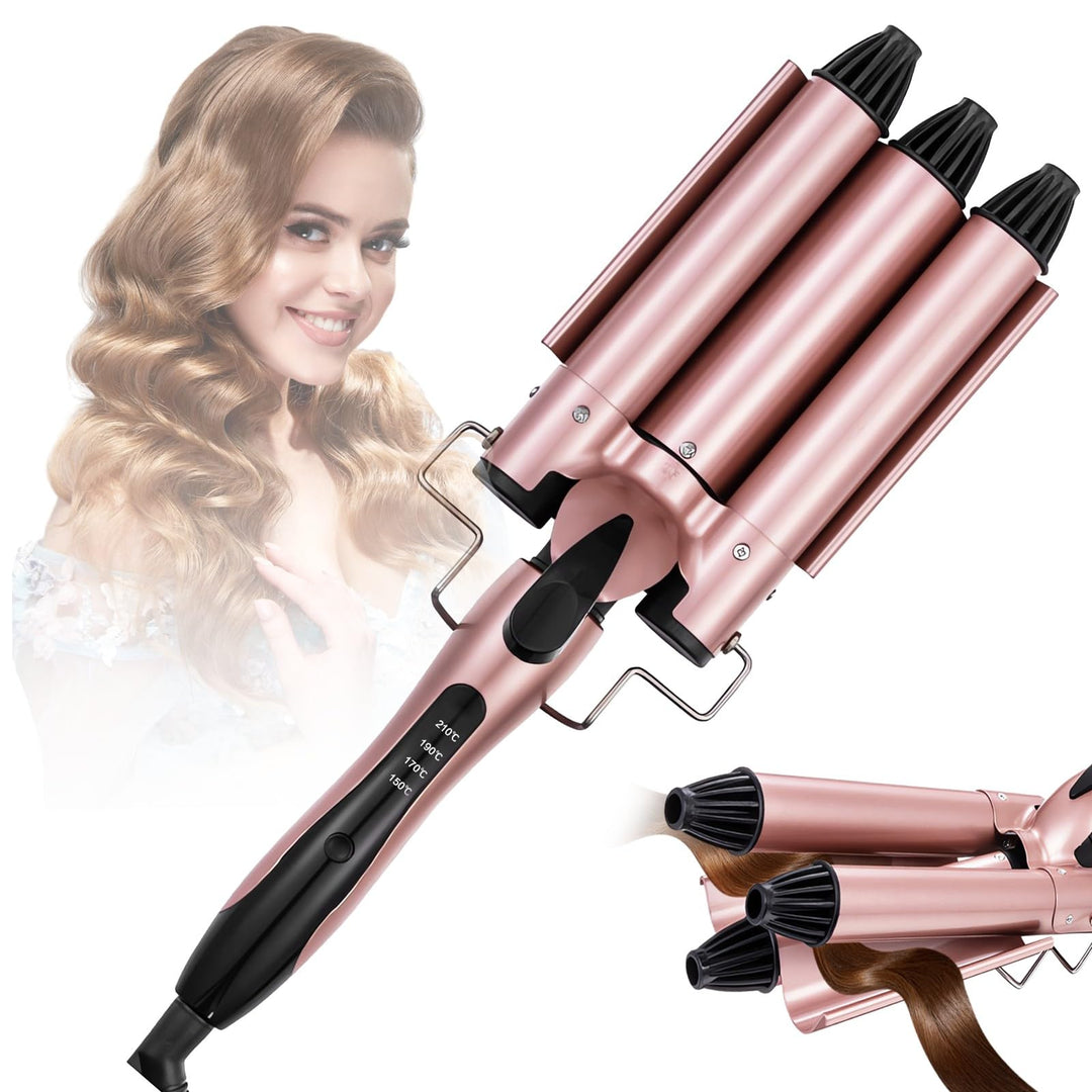 Lockenstab 3 Fässer, Welleneisen 25mm für Haare, Temperatur Lockenwickler mit Welleneisen Keramikbes