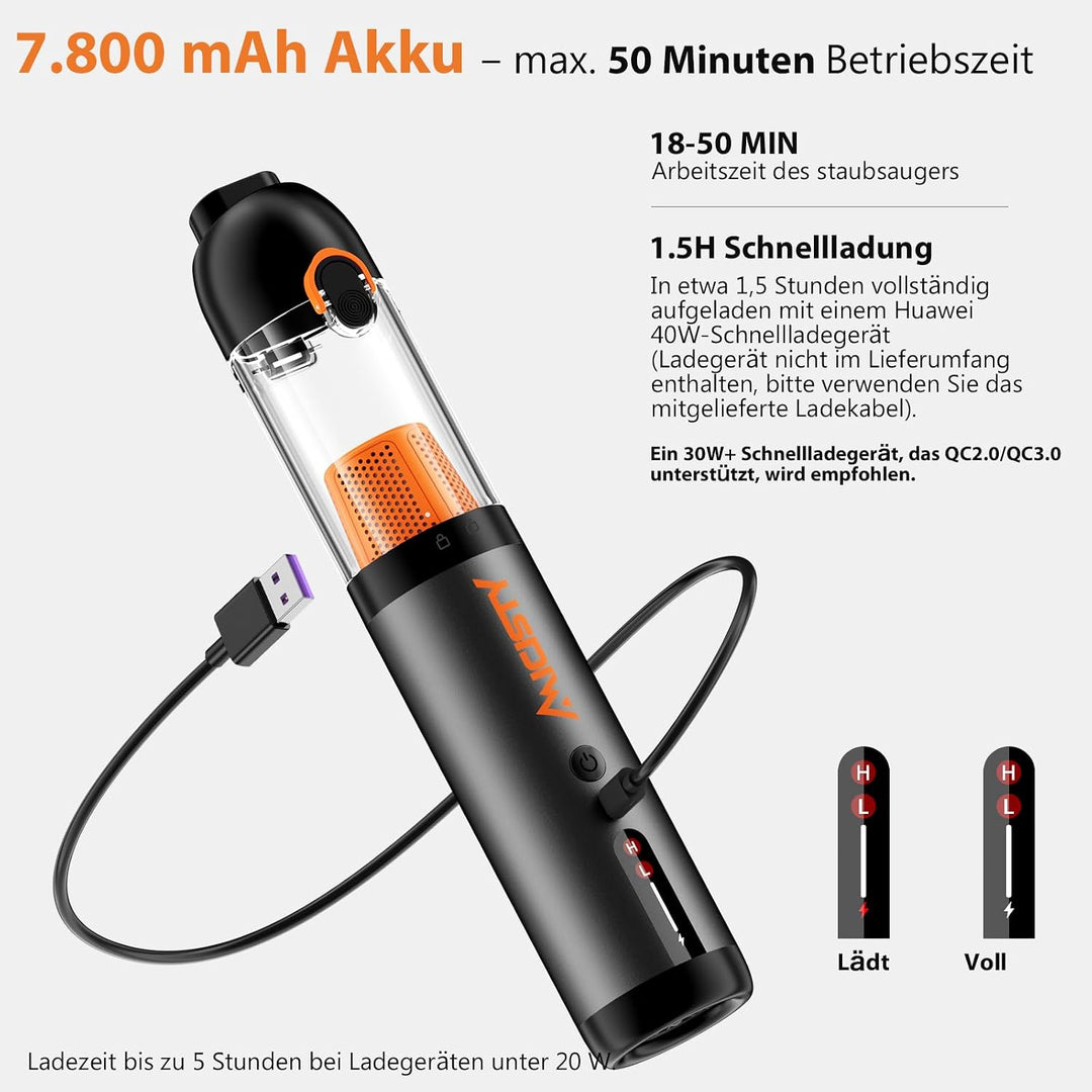 Handstaubsauger Akku 30000Pa, 4-in-1 Akku-Autostaubsauger Bürstenloser Motor, Auto Staubsauger Stark
