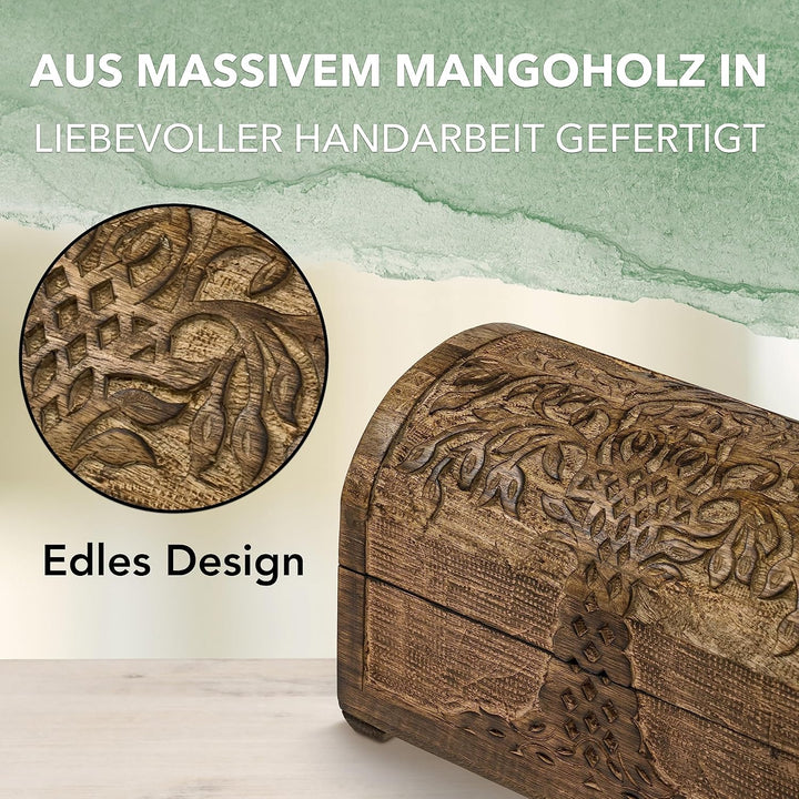 Kunstversteck Schatzkiste Baum des Lebens Design 2, massive Holz-Schatulle Dekobox 24x 15 x 15 cm, b