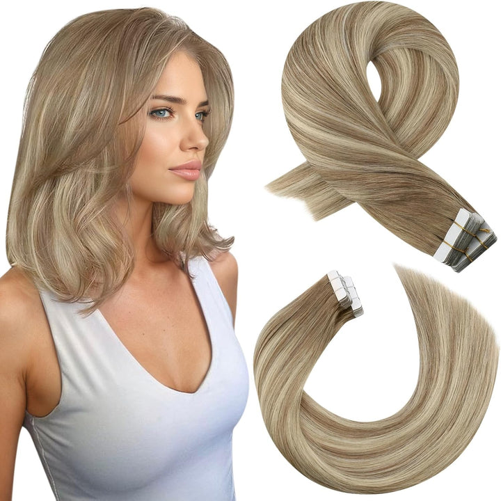 Moresoo Echthaar Extensions Tape Braun Invisible Tape in Extensions Echthaar Balayage Hellbraun und