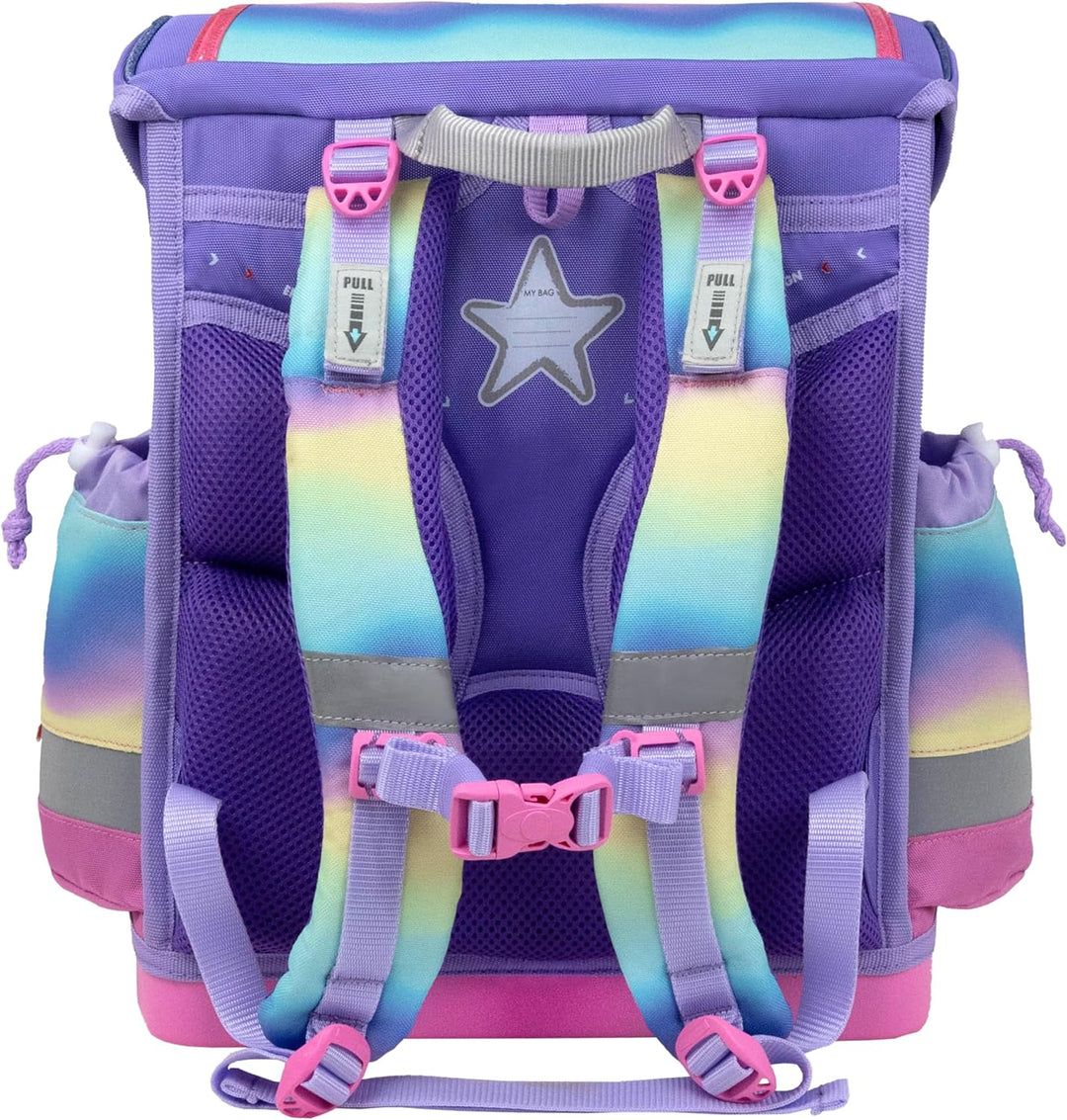 Belmil Classy Plus Schulranzen Set 5-teilig mit Brustgurt (405-78/AG/S) Rainbow Ombre, Rainbow Ombre