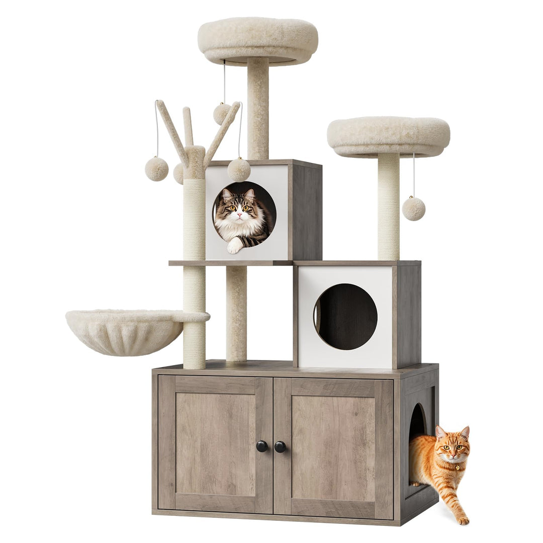 Kratzbaum Gross Mit Katzentoilettengehäuse, Versteckte Katzentoilette Mit Sisal-Kratzbaum Und Weiche