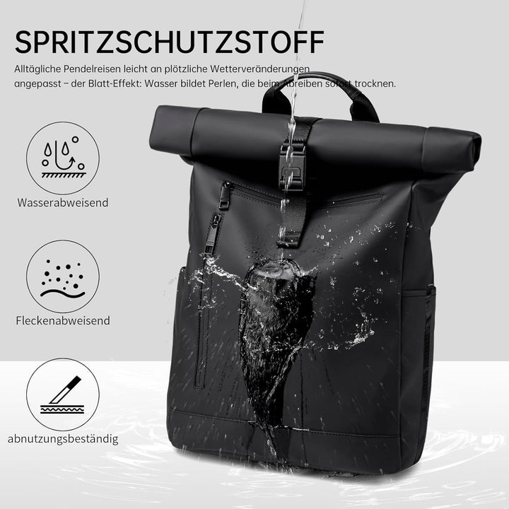 Rolltop Rucksack Herren Damen Grosser Laptop Rucksack Wasserdichter mit Computerfach 16 Zoll Rucksäc