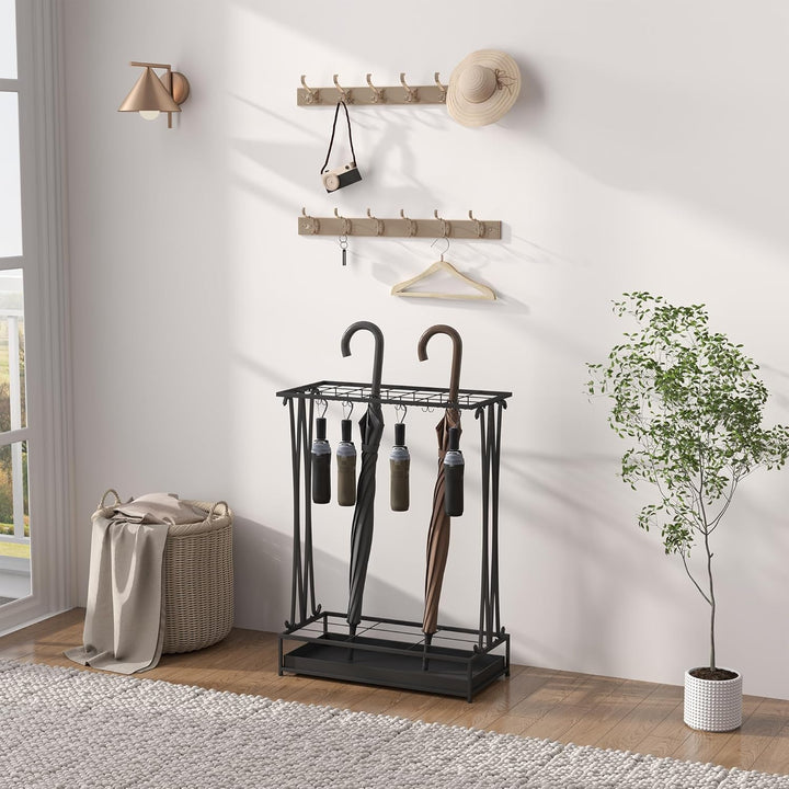 HOMCOM Regenschirmständer Stahl Schirmständer Rechteckiger Schirmhalter mit 24 Haken, 21 Löchern, he