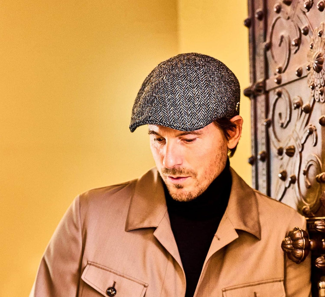 Stetson Texas Harris Tweed Flatcap Schirmmütze Schiebermütze Wollcap Herren - Made in Germany mit Sc