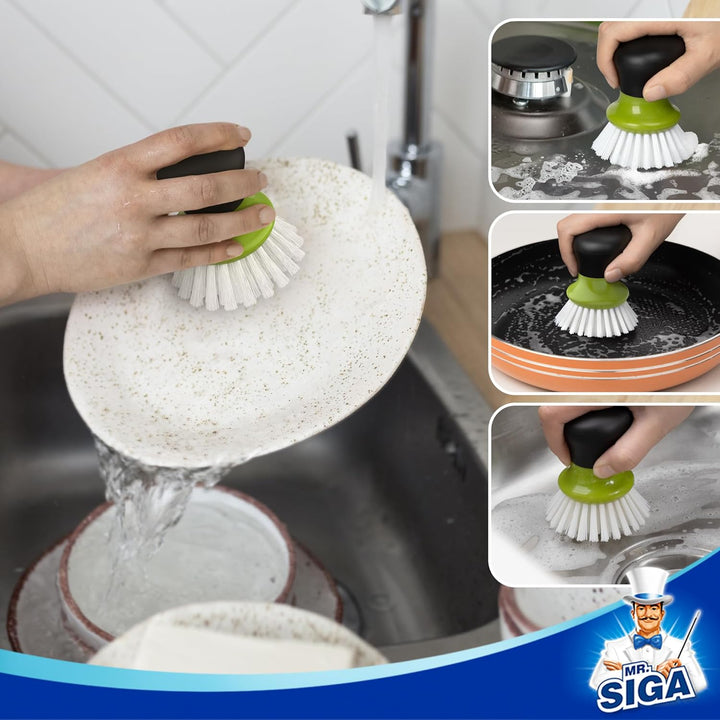 MR.SIGA Spülbürste, Handspülbürste mit ergonomischem Griff, Küchenbürsten für Geschirr, Grün, 2er-Pa