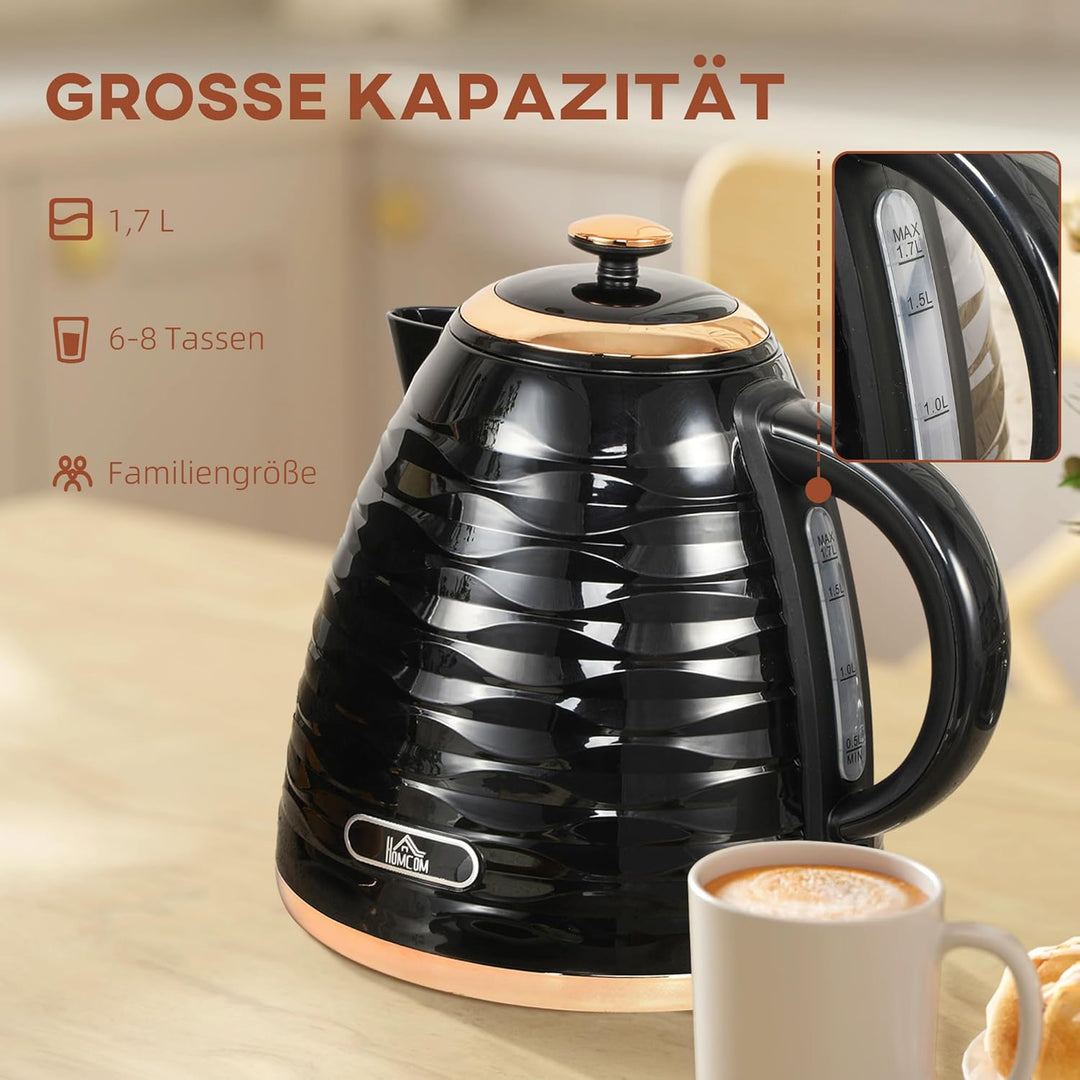 HOMCOM Wasserkocher 1,7 L, 2200W, Kabellos, Schnellkochfunktion, BPA-Frei, Elektrischer Wasserkocher