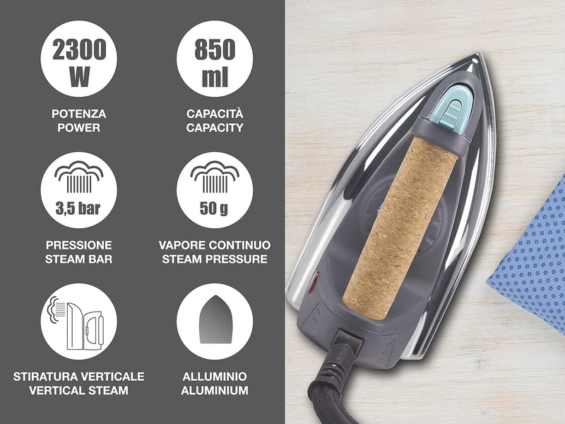 BEPER P204CAL001 P204CAL200 Bügeleisen mit durchgehendem Zyklus, 2250 W, Tank 1,2 l, Keramikplatte,