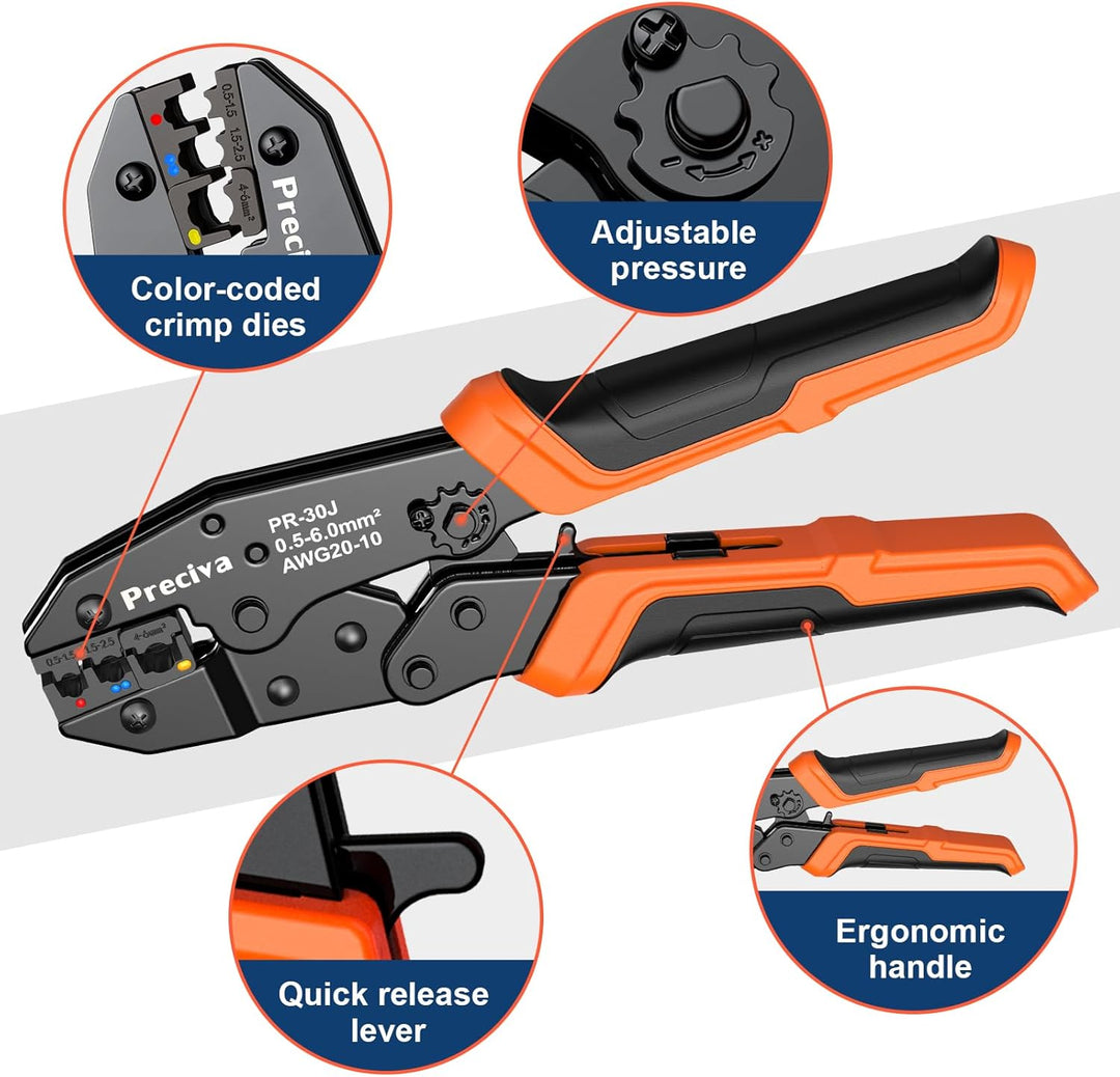 Crimpzange für Isolierte Kabelschuhe, Preciva Kabelschuhzange Crimpwerkzeug geeignet für 0,5-6mm², K