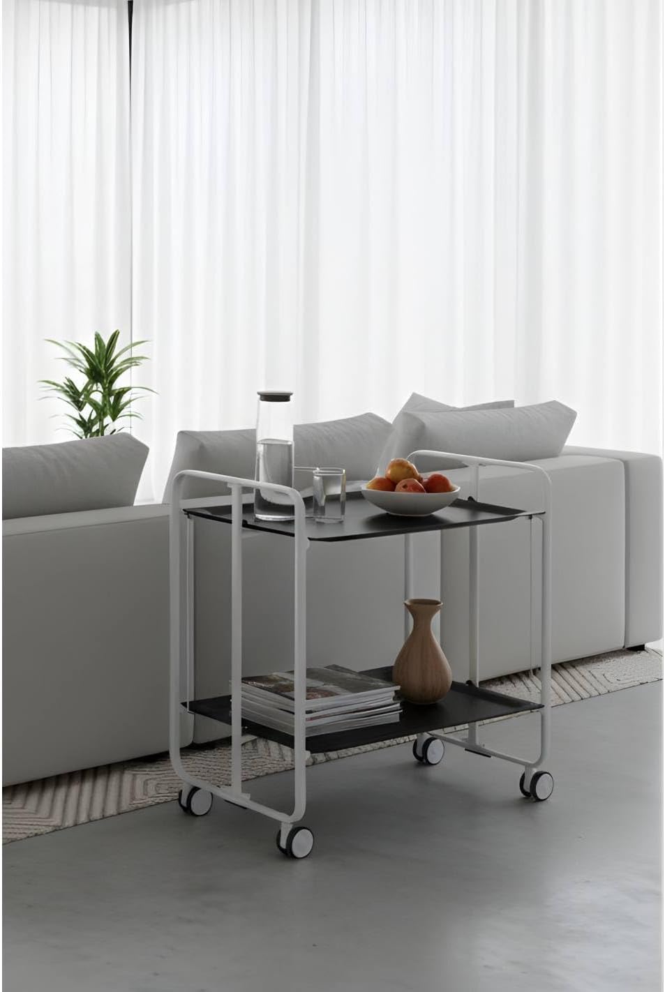 DON HIERRO - Servierwagen weiss, klappbar, 2 Böden. Rollwagen Bauhaus-Schwarz
