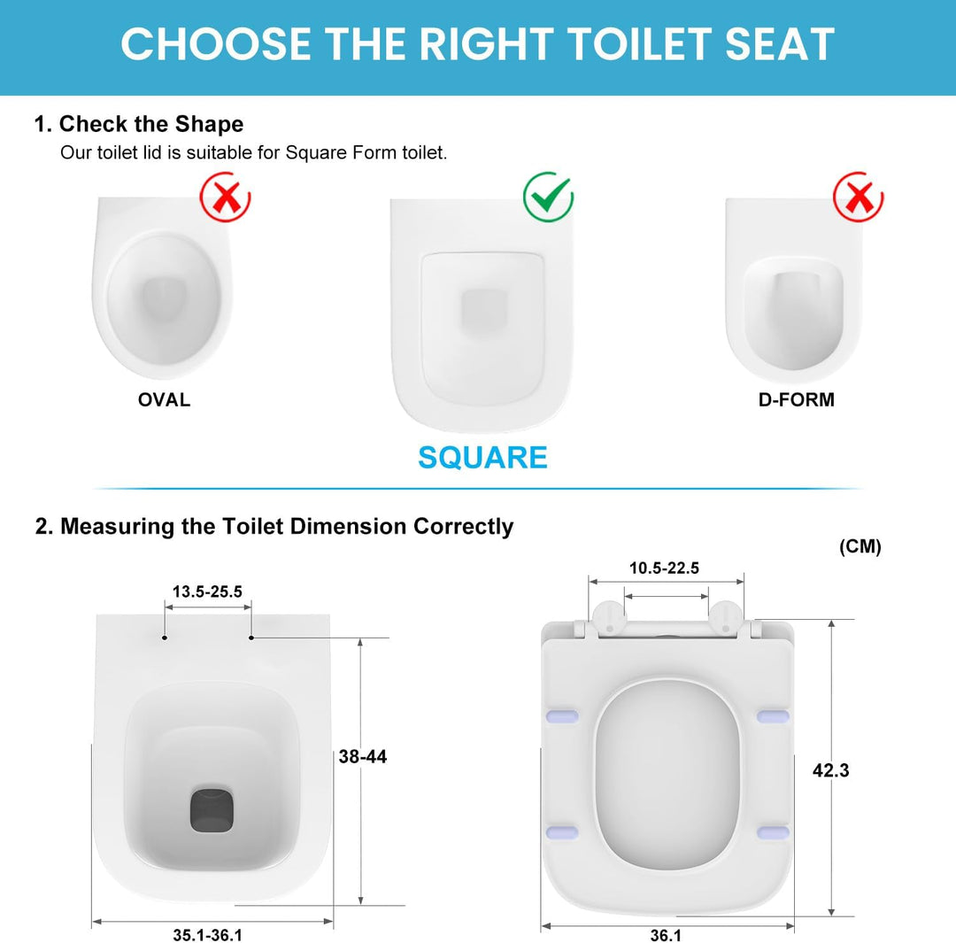 Toilettendeckel mit Absenkautomatik Eckig Weiss, WC Sitz Urea Duroplast, Klobrille Abnehmbar, Klodec