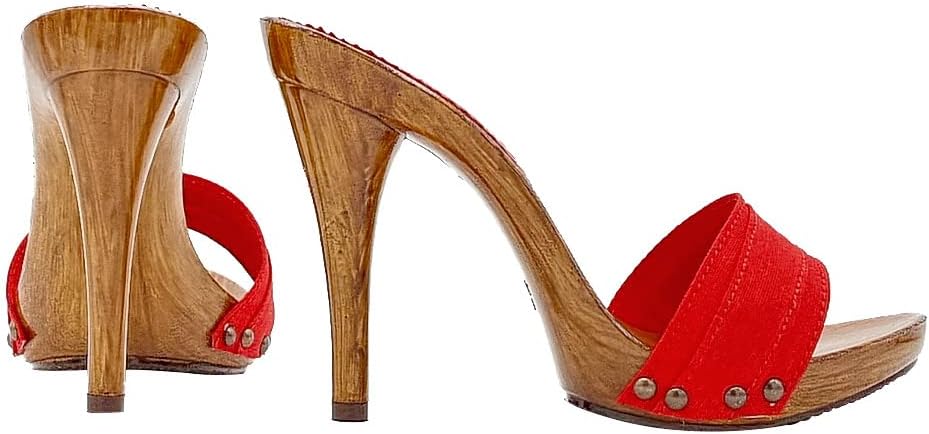 Kiara Shoes Damen-Clogs mit Stoffband aus rot - KM7101 Rosso (38 EU, ROT) 38 EU Rot, 38 EU Rot
