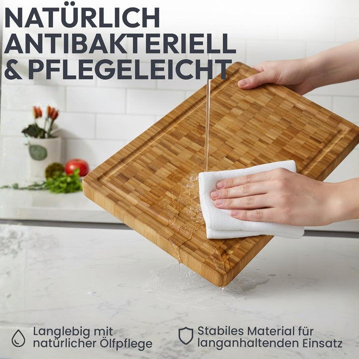 Bambus Schneidebrett aus 100% Bio Material 45 x 30 x 2 cm grosses XL Brett – FSC® Zertifiziertes Ant