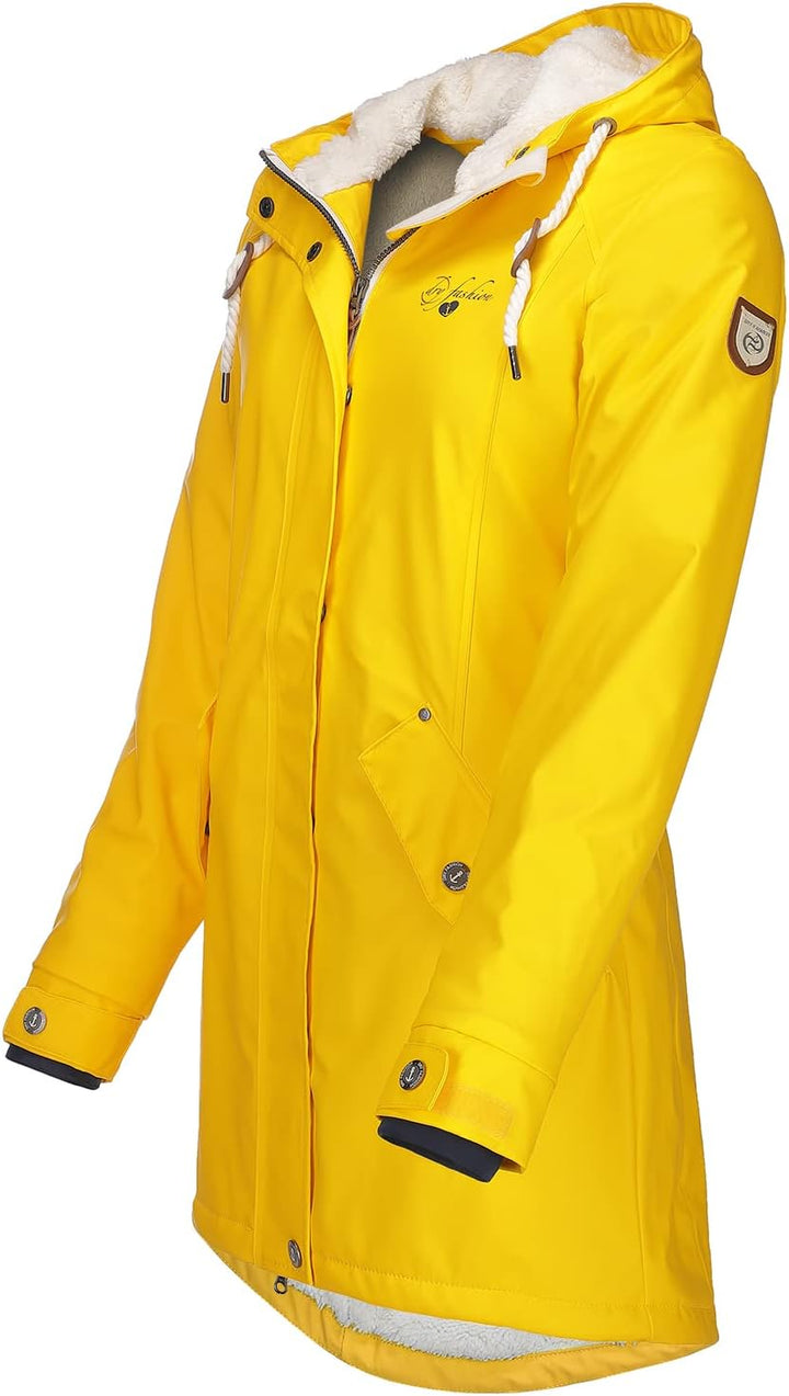 Dry Fashion Damen Regenmantel Malmö - Frauen Regenjacke Jacke mit Kapuze Lang Winddicht Wasserdicht