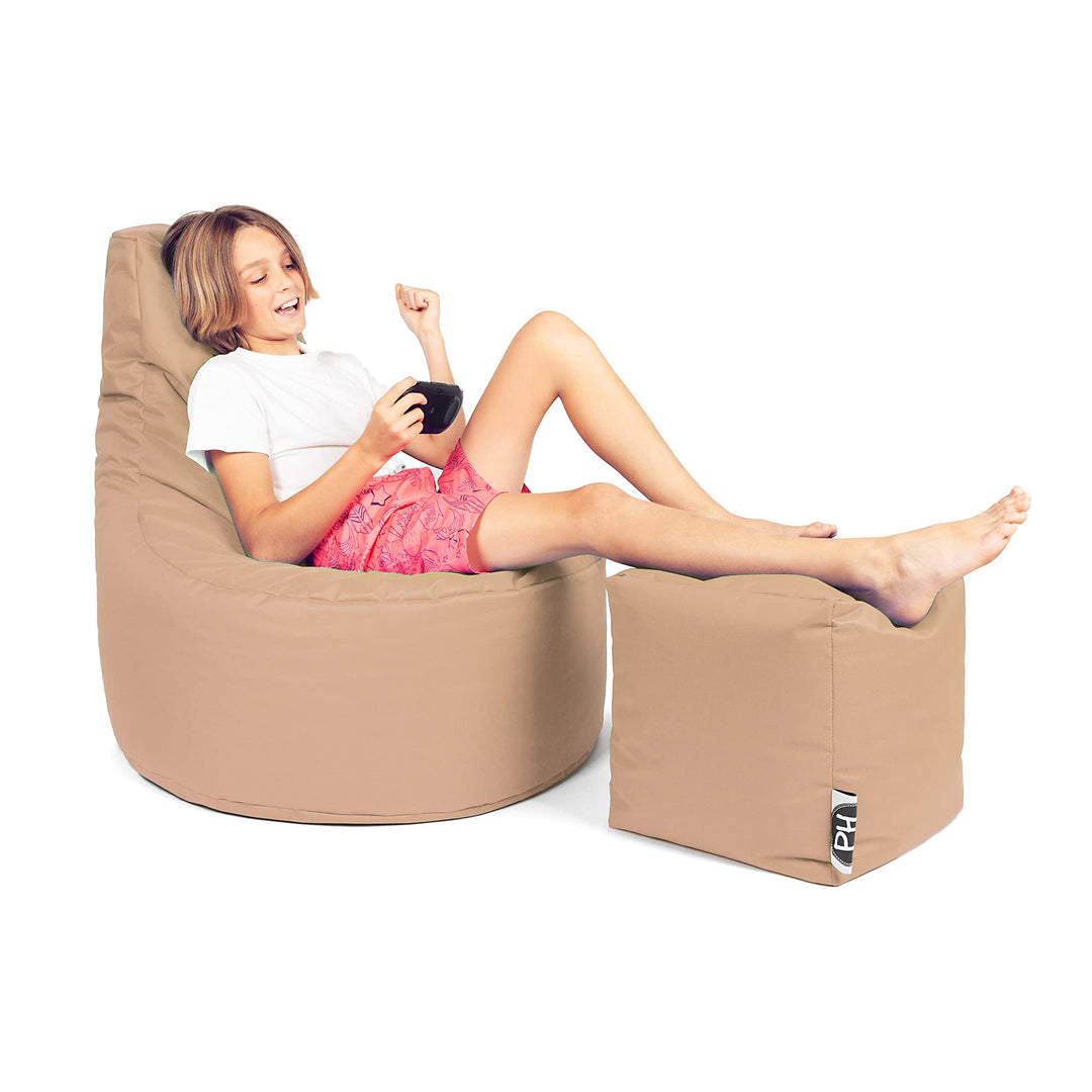 PATCH HOME Gamer Kissen Lounge Kissen Sitzsack Sessel Sitzkissen Bean Bag + Würfel/Hocker mit Reissv