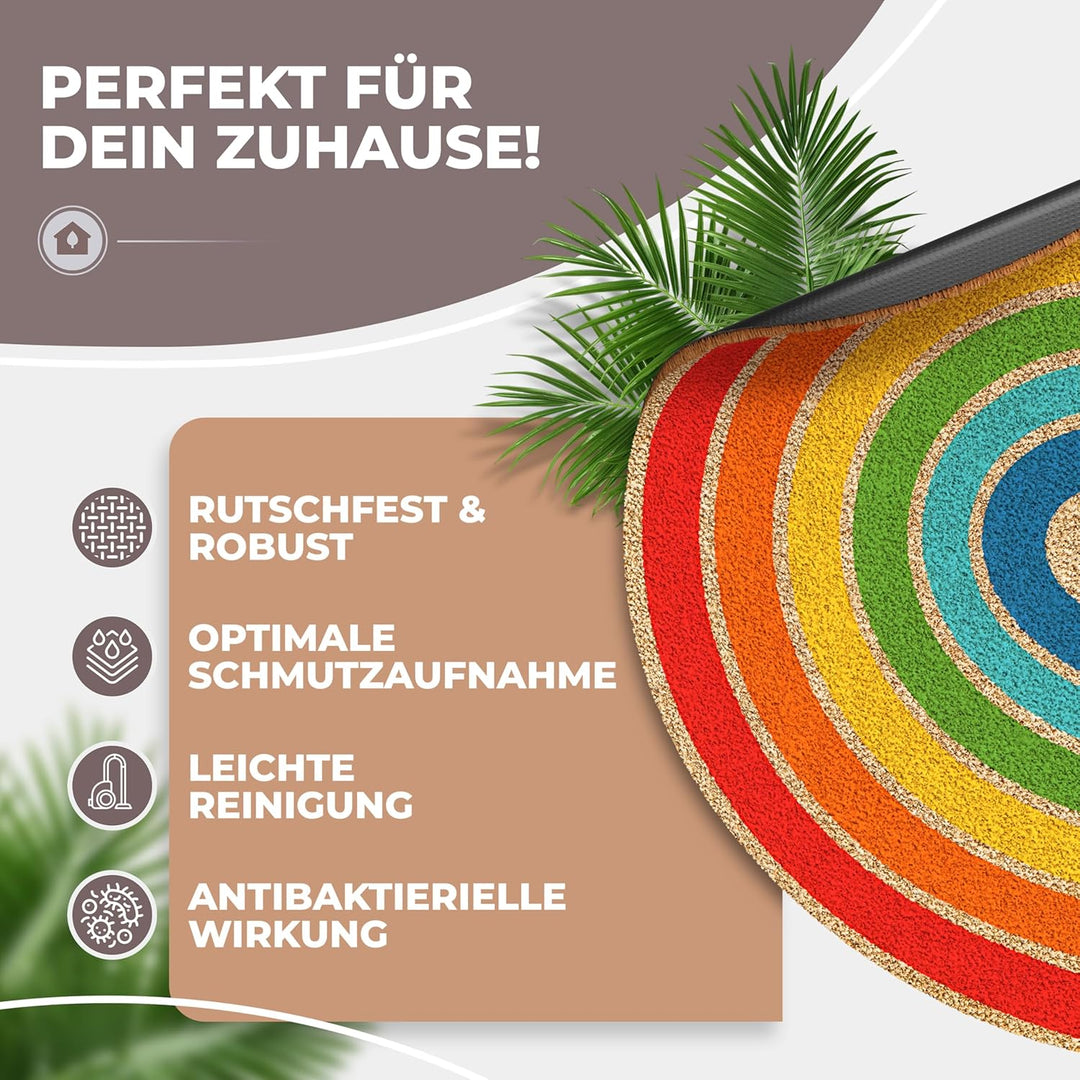 Fussmatte Kokos 70x40cm Regenbogen I Extra langlebige & rutschfeste Kokosmatte für Innen & Überdacht
