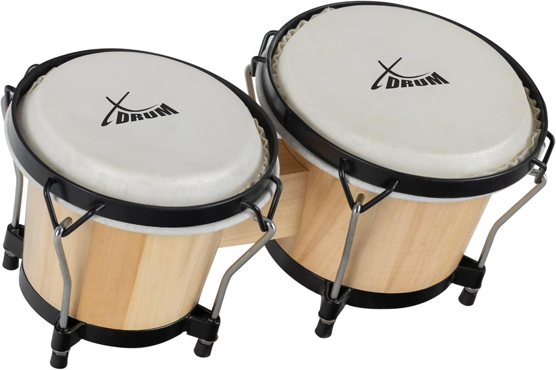XDrum Bongos Club - 6" Macho und 7" Hembra - Naturfelle - professionelles Stimmsystem - Schwarz sati